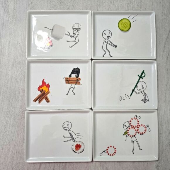 NOT FOR SALE Crate & Barrel OLIVER Ceramic Appetizer Snack Plates Set of 6 - Picture 1 of 7